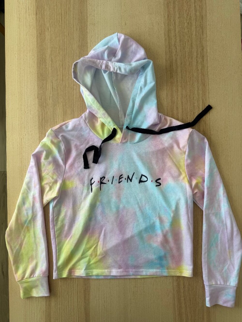FRIENDS Pastel Tie-Dye Cropped Hoodie – Pink Blue Yellow -Size Small - Picture 2 of 2